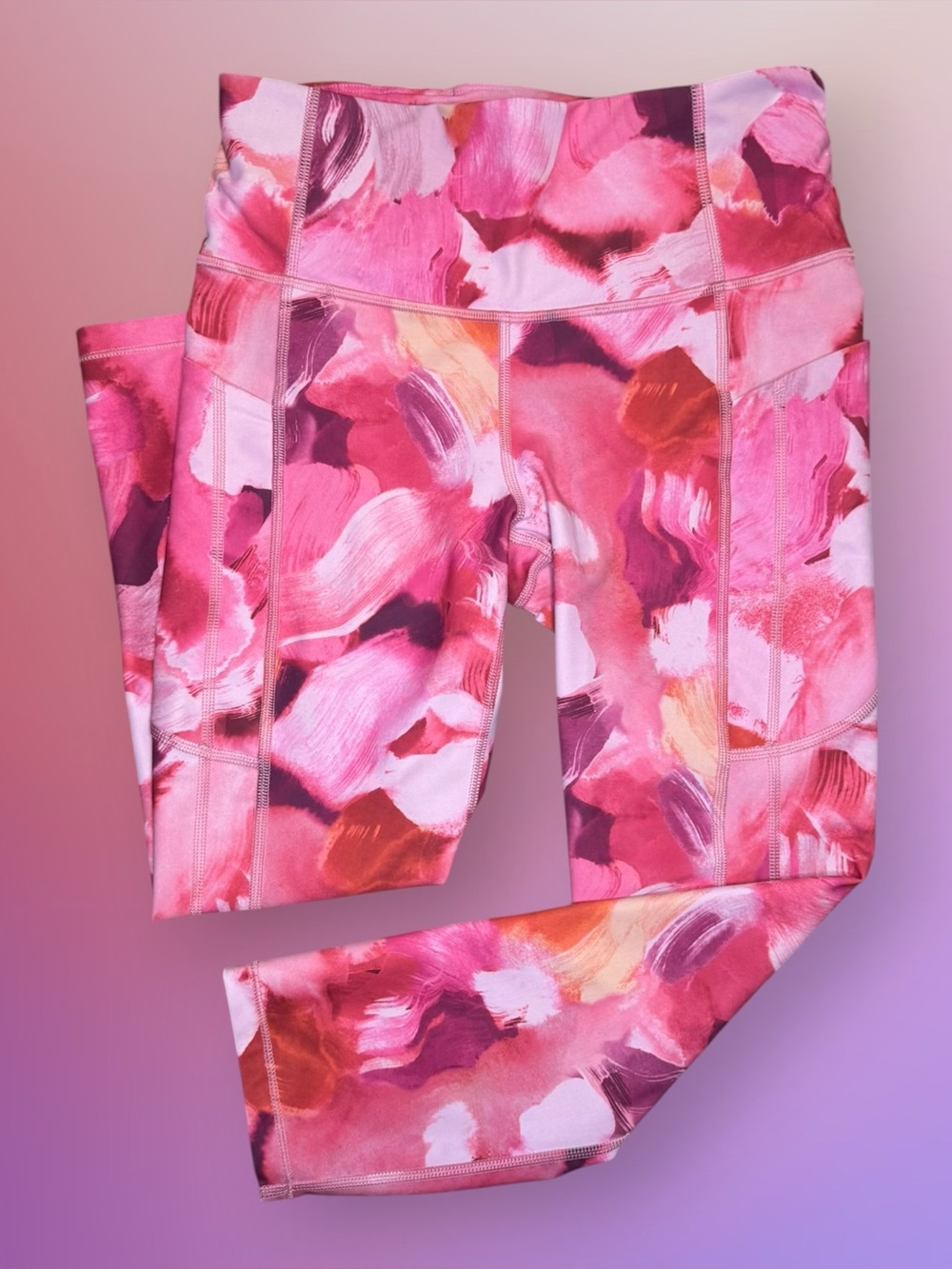 🪸Athleta Ultimate Stash II Capri Crop Leggings Painted Energy Coral Pink Small